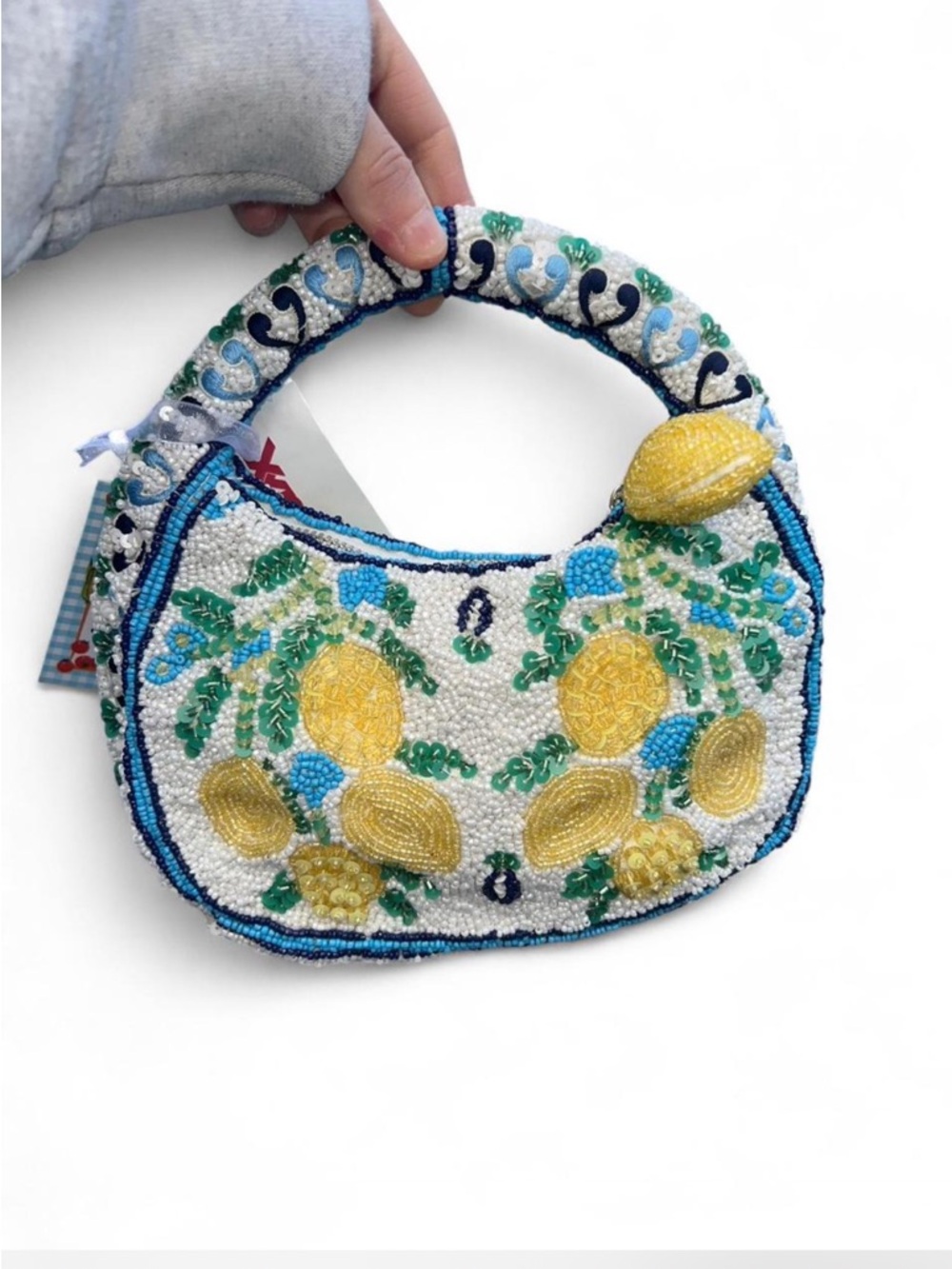 lemon blue floral amalfi coast style mini shoulder bag made in india